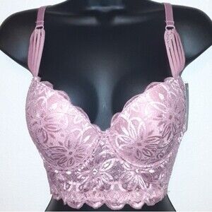 Youmita Mesa Rose Floral Lace Trim Longline Lace 36B Bra NWT